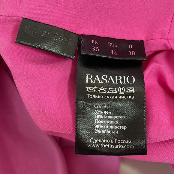RASARIO Bow Embellished Draped Off the Shoulder Pink Linen Mini Dress Size 2 - Picture 12 of 13